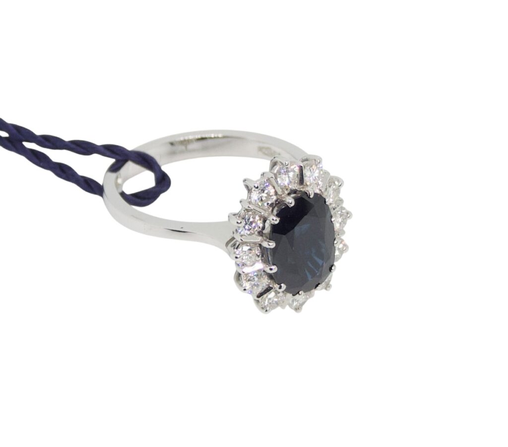 Anello Zaffiro Blu - Oro 18kt e Diamanti - immagine 2