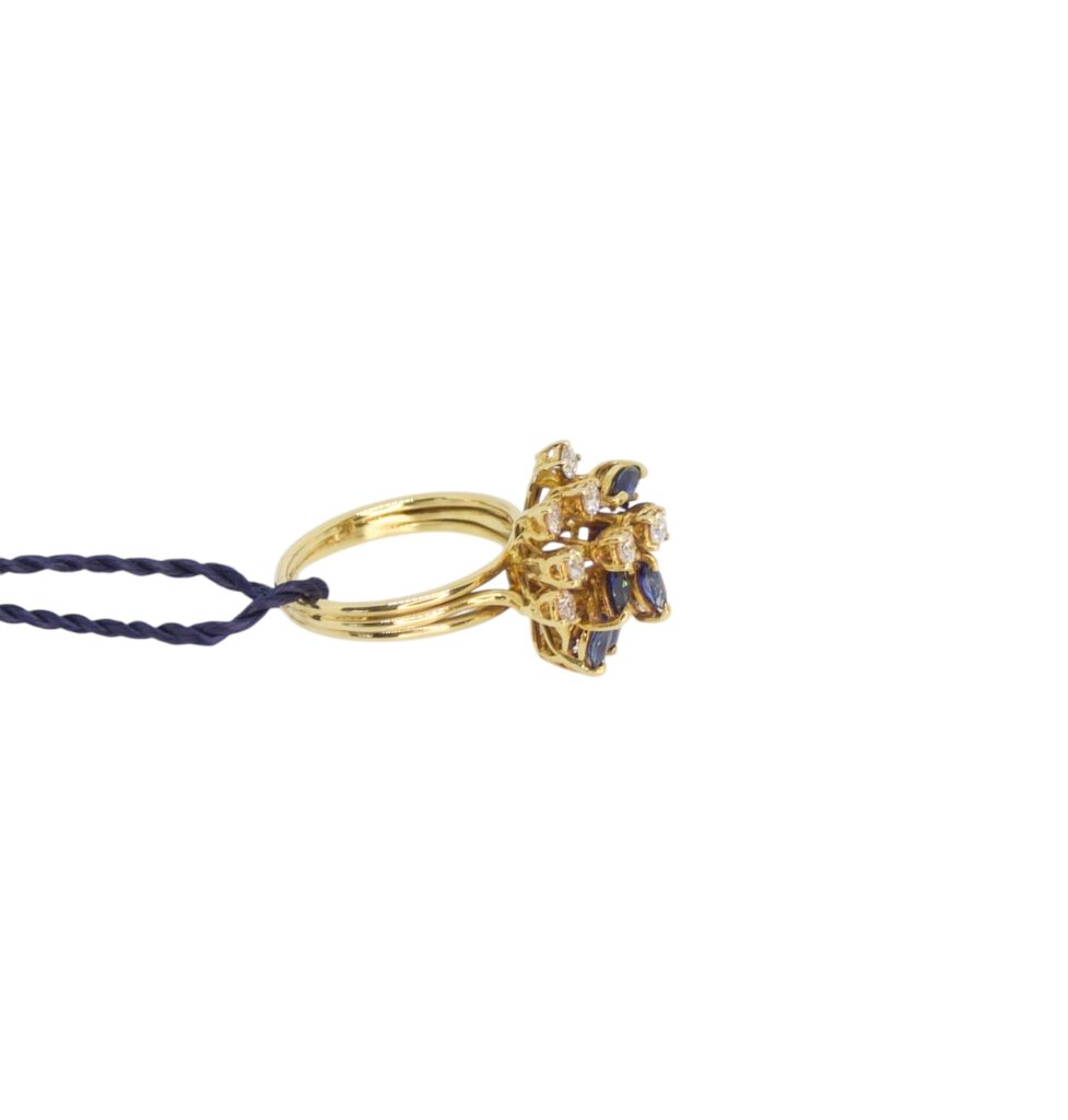 Anello Zaffiro Blu - Oro 18kt e Diamanti - immagine 3
