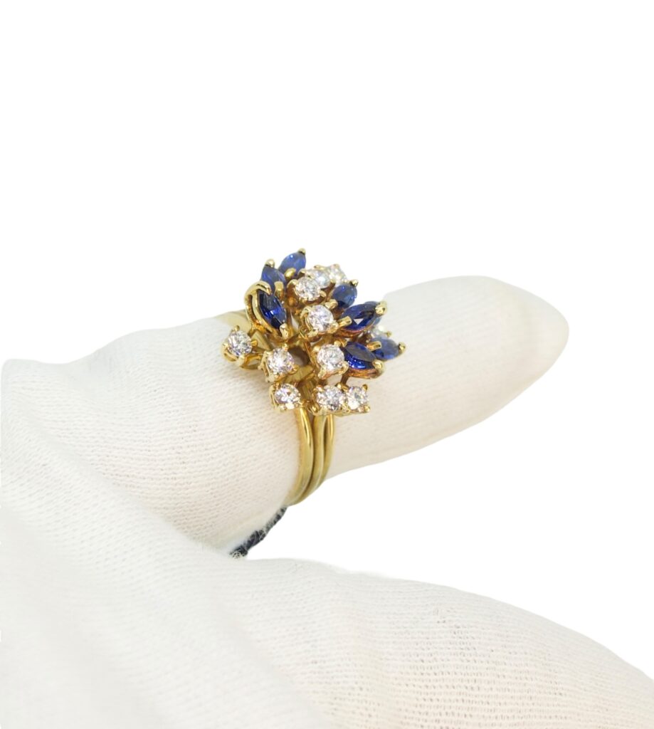 Anello Zaffiro Blu - Oro 18kt e Diamanti - immagine 4