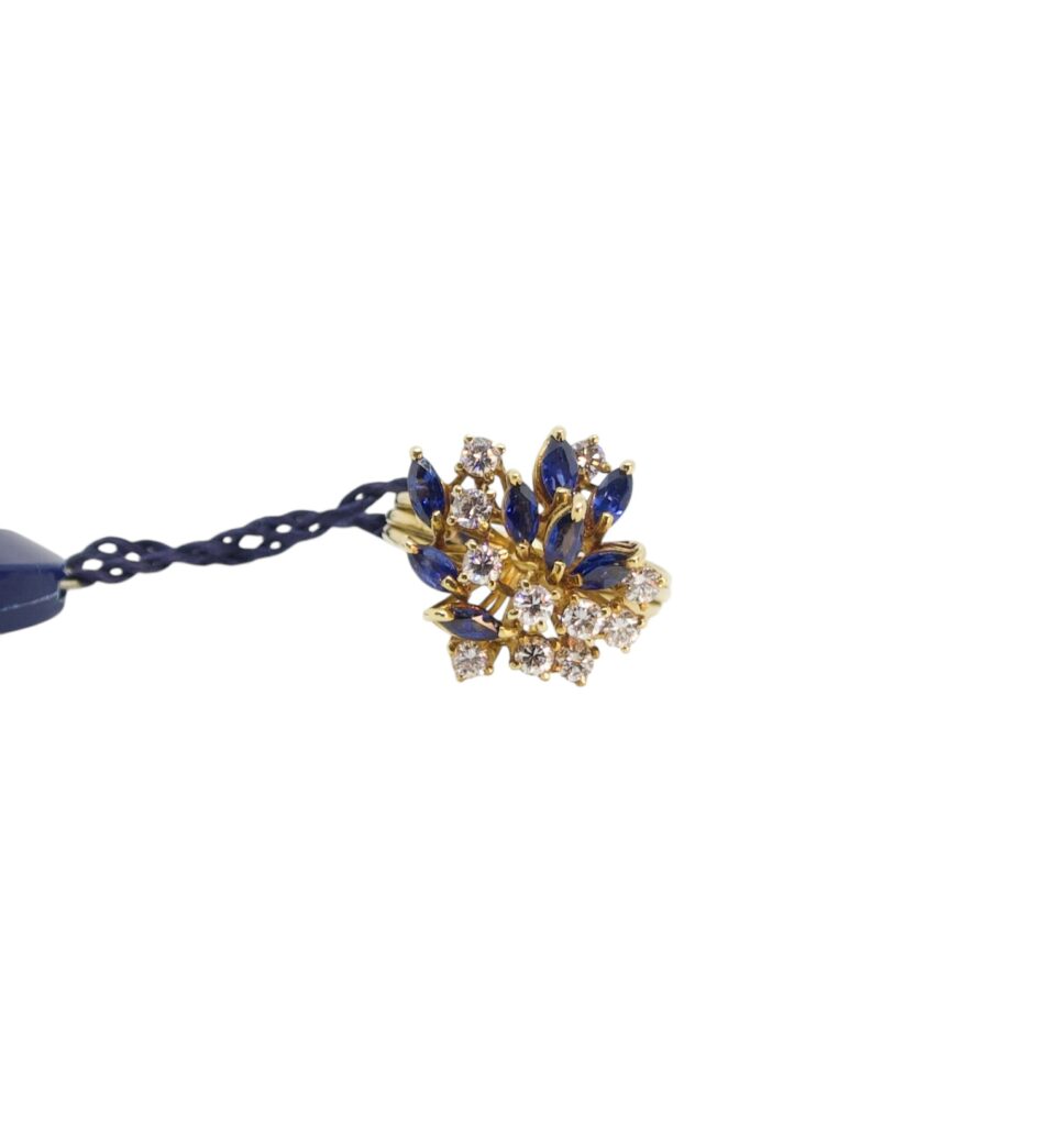 Anello Zaffiro Blu - Oro 18kt e Diamanti - immagine 6